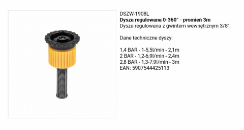 Dysza Regulowana 0-360*300cm 7,9l/m DSZW-1908l