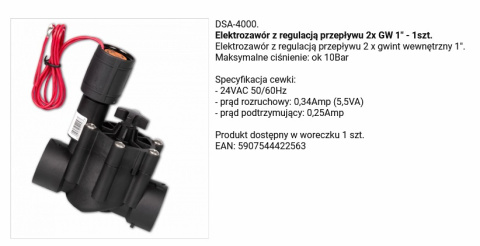 Elektrozawór z regulacją przepływu 2x1"GW DSA-4000