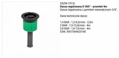 Dysza Regulowana 0-360*400cm 12,0l/m DSZW-1912l