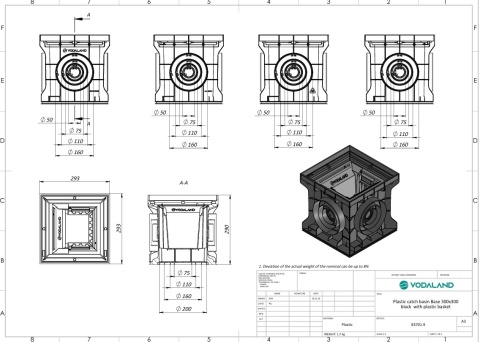 Studnia plastikowa 300x300 z ruszt plastikowy szary kl. A15