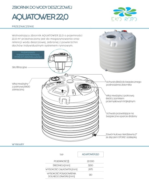 Zbiornik 22000L Aquatower na deszczówkę Naziemny